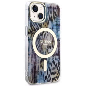 Guess Leopard Magnētiskais viedtālruņa apvalks iPhone 14 - zila