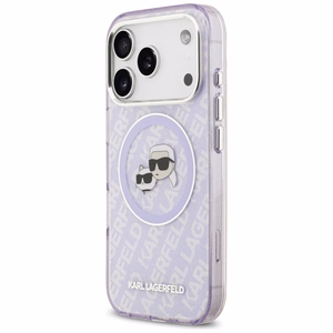 Karl Lagerfeld IML Mirdzošais Karl & Choupette Heads Logo magnētiskais viedtālruņa apvalks iPhone 17 Pro Max - violets