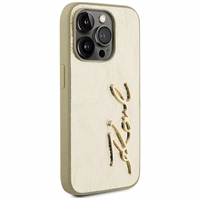 Karl Lagerfeld Wrinkled Metal Signature viedtālruņa apvalks iPhone 15 Pro - zelta