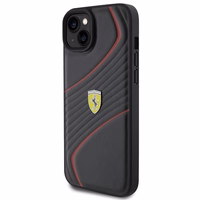 Ferrari dygsnots metāla logotipa apvalks iPhone 15 Plus – melns