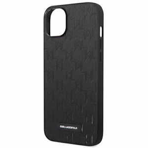 Karl Lagerfeld KLHCP14MSAKLHPK iPhone 14 Plus 6.7 "cietais apvalks melns / melns Saffiano Mono Metāla Logotips