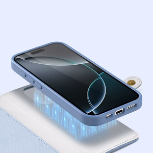 Dux Ducis Lawa ādas apvalks iPhone 16 Pro Max ar noņemamu magnētisko maku - zils