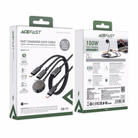 Acefast C6-11 USB-C 3in1 kabelis - 2x USB-C / Qi 480Mb/s 100W 1,2 m - melns