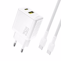 Dudao A26TCEU PD QC 25W GaN USB-A USB-C Wall Lādētājs with USB-C Kabelis - Balts