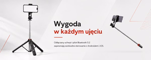 Wozinsky selfiju nūja WC1Y3S teleskopisks statīvs 1.3m ar telefona turētāju - melna