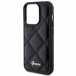 Guess Quilted Metal Logo viedtālruņa apvalks iPhone 15 Pro - melns