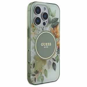 Guess IML Ziedi un tonālie apļi Magnētiskais viedtālruņa apvalks iPhone 16 Pro - zaļš