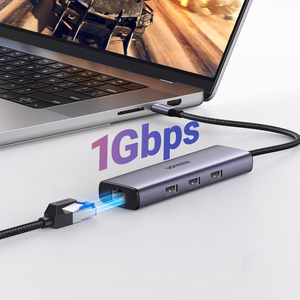 Ugreen CM512 15598 6in1 sadalītājs USB-C - 3x USB-A 3.0 / HDMI / RJ45 / USB-C PD - pelēks