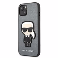 KARL LAGERFELD KLHCP13SOKPG IPHONE 13 MINI 5.4 "sudraba/sudraba maciņš SAFFIANO IKONIK KARL`S PATCH