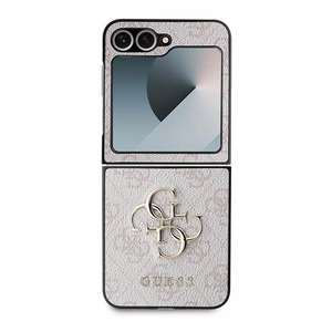 Guess Ādas 4G Metāla Logotips Viedtālruņa apvalks Samsung Galaxy Z Flip 6 - Rozā