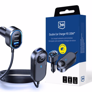 3mk Double automašīnas lādētājs, 135 W, PD/QC/PPS, USB 2A4C, melns/pelēks