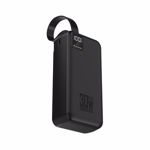 Wozinsky W8-W 30000 mAh 30W ārējais akumulators, 2x USB-A, USB-C, ar lukturīti, melns