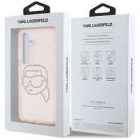 Karl Lagerfeld viedtālruņa apvalks ar rhinestones K. Head logotipu Samsung Galaxy S25 rozā