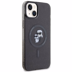 Viedtālruņa apvalks Karl Lagerfeld Karl&Choupette Glitter Magnētiskais MagSafe iPhone 15 Plus - melns (m)