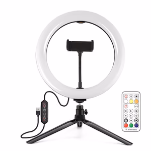 LED gredzena lampa 26cm ar statīvu 8.3cm, telefona turētājs, USB