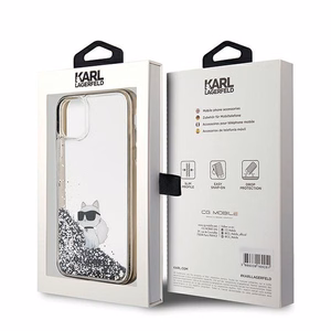 Karl Lagerfeld Liquid Glitter Choupette viedtālruņa apvalks iPhone 11 / Xr - caurspīdīgs