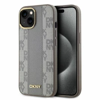 DKNY Ādas rūtainais mono raksts Magnētiskais viedtālruņa apvalks iPhone 14 - bēša