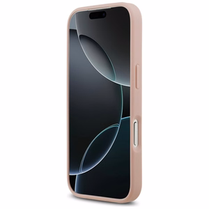 Guess viedtālruņa apvalks iPhone 17 Pro ar krištolisku trikampja logotipu - rozā