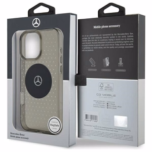Mercedes MB viedtālruņa apvalks iPhone 16 Pro ar zvaigznīšu rakstu - Melns