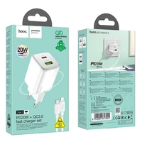 Lādētājs Hoco USB A + USB C QC PD 3A 20W + kabelis USB C uz Lightning N41 balts