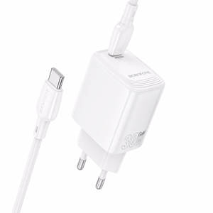 Borofone сетевое зарядное устройство BN28 Fuente - Type C - PD 30W с кабелем Type C - Type C белый