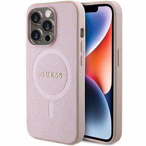 Guess Saffiano Magnētiskais viedtālruņa apvalks iPhone 15 Pro - rozā