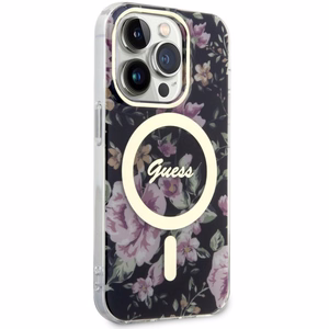 Guess GUHMP14LHCFWSK iPhone 14 Pro 6.1" melns/melns cietais apvalks Ziedu MagSafe