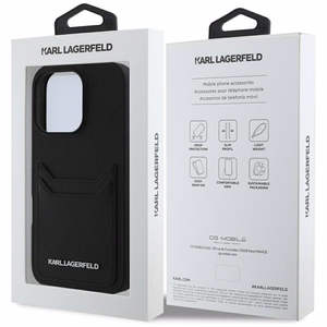 Karl Lagerfeld HC Grained PU Cardslot Metal Elong iPhone 16 Pro Case - Black