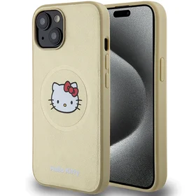 Hello Kitty ādas Kitty Head magnētiskais viedtālruņa apvalks iPhone 14 - zelta