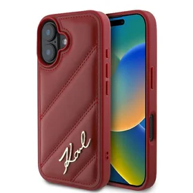 Karl Lagerfeld Diagonal Quilted Script viedtālruņa apvalks iPhone 16 - sarkans