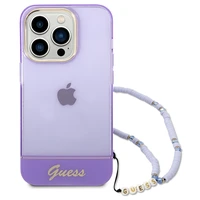 Viedtālruņa apvalks Guess GUHCP14LHGCOHU iPhone 14 Pro 6.1 violets caurspīdīgā pērļu siksna