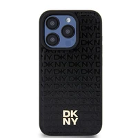 DKNY Ādas monogrammas raksta metāla logotips Magnētiskais viedtālruņa apvalks iPhone 15 Pro - melna