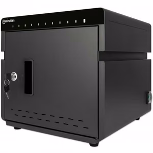 Manhattan iPad to 11" 10-bay Charging Cabinet Desktop via USB-C, Also other tablets and smartphones (with device to USB-C cable), Bays 264x22x235mm, Device charging cables not included (suggest USB-C cable 354868), Cart, Lockable, EU/UK power cords