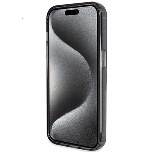 Guess viedtālruņa apvalks ar statīvu Ring Stand Script Glitter magnētiskais iPhone 15 Plus / 14 Plus - melns