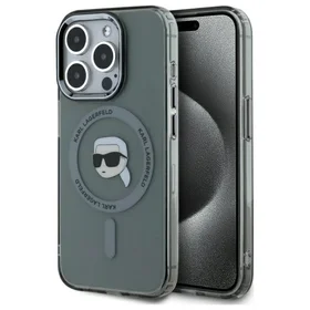 Karl Lagerfeld KLHMP15XHLSKIK iPhone 15 Pro Max 6.7" melns cietais viedtālruņa apvalks IML Metal Karl Head Magnētiskais (MagSafe)