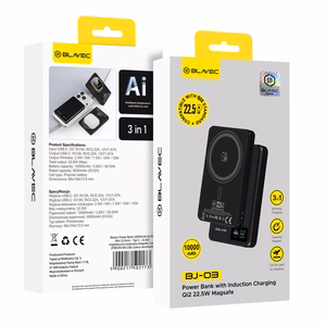 Blavec portatīvais lādētājs 10000mAh BJ-03 Slim 13,5mm - Type C - 22,5W magnētisks Magsafe 3 in 1 (PBBJ03-MC10B) melns alumīnijs