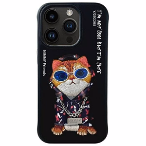 Nimmy Glasses Cool Kaķa apvalks iPhone 15 Pro – melns