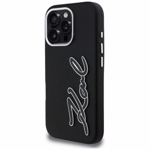 Karl Lagerfeld FW Grained Signature Logo Maciņš iPhone 16 Pro Max - melns