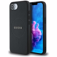 Guess PU Grained Classic Logo viedtālruņa apvalks iPhone 16e ar MagSafe - melns