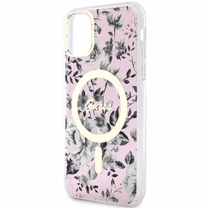 Guess GUHMN61HCFWSP iPhone 11 / Xr 6.1" rozā cietais viedtālruņa apvalks Zieds MagSafe