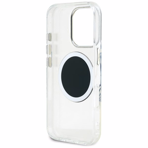Guess IML Metal Colored Circle Classic Logo Magnētiskais viedtālruņa apvalks iPhone 16 Pro - melns