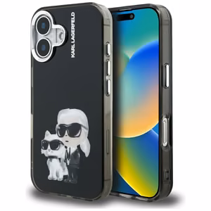 Karl Lagerfeld IML Aquarelle Karl & Choupette & Logo iPhone 16 macins - melns
