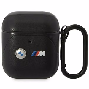 BMW BMA222PVTK AirPods 1/2 apvalks melns/melns ādas ar izliekto līniju