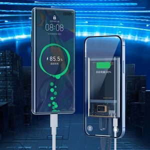 WEKOME WP-325 Vanguard Series ārējais akumulators, 20000 mAh, PD 20 W + QC 22,5 W, ar iebūvētiem USB-C un Lightning kabeļiem, melns un caurspīdīgs