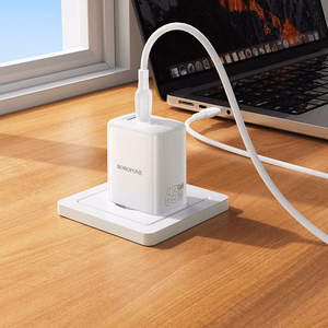 Borofone sienas lādētājs BN32 Cargador GaN - USB + 2xType C - QC 3.0 PD 65W ar Type C uz Type C balts