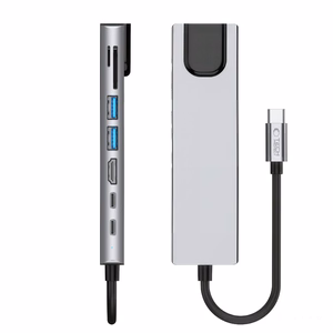 Tech-Protect HB09 USB centrmezgls 8in1 TYPE-C + USB-A 3.0 + USB-C 3.0 + HDMI 4K 60HZ + SD/TF + PD100W + RJ45 1000 MB/S - pelēks