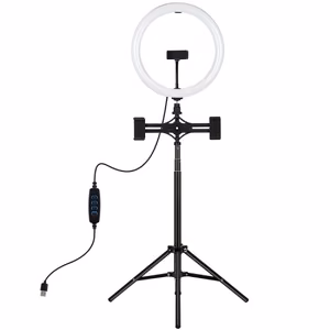 LED Ring Lamp 30cm ar Desktop Tripod Mount Up to 165cm un 3 Phone Clamps, USB
