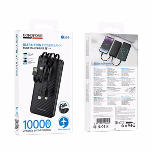 Borofone Внешний аккумулятор 10000mAh BJ84 Smooth - USB - с кабелями USB, Type C, Lightning и Micro USB чёрный