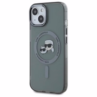 Karl Lagerfeld KLHMP15SHLSKCK iPhone 15 6.1" melns cietais viedtālruņa apvalks IML Metal Karl & Choupette Head Magnētiskais (MagSafe)