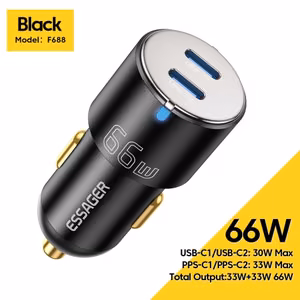 Essager Fan Car Charger Black 66W (2x PD)